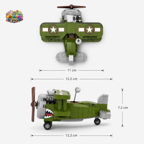 Image of Yashoni Fighter Plane Building Blocks Set - 182 Pcs Military Aircraft Model | Pull String Propeller Action, STEM Construction Toy for Kids 6+ Boys & Girls | Educational 3D Building Kit, Gift