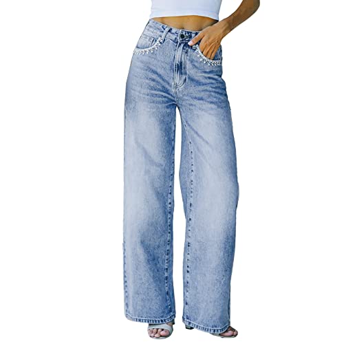 Jean femme denim coton coupe droite confortable taille haute fluide