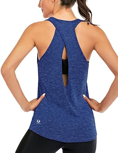 ICTIVE Women's Cross Backless Racerback Yoga Tank Top - Dark Blue, Large