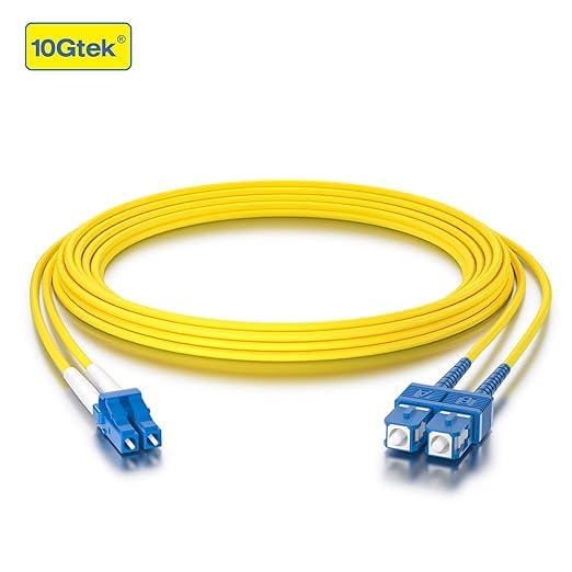 10Gtek (4 Pack kabel światłowodowych - LC do SC OS2 10Gb/Gigabit Singlemode Jumper Duplex 9/125 LSZH kabel światłowodowy dla SMF SFP Transceiver, Żółty, 10-Metrów (33-ft)