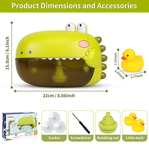 Shonoppy Bath Bubble Maker Toys Kit, Dinosaur Bubble Machine Automatic Bubble Blower Maker Bathtub Toy With 2 Yellow Rubber Ducks, 2000+ Bubbles Per Minute, 12 Children's Songs, For Babies Toddlers #TOP5