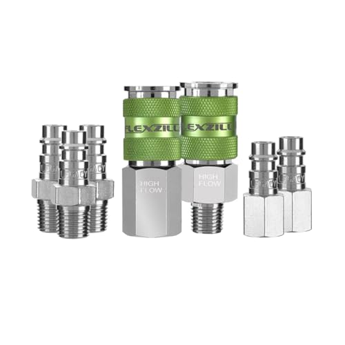 Image of Flexzilla A53457FZ Pro High Flow Coupler & Plug Ki 7 Piece | 1 /4 inch NPT | Push to Connect System | Allows Twice the Flow to Your Air Tools | Maximum Efficiency