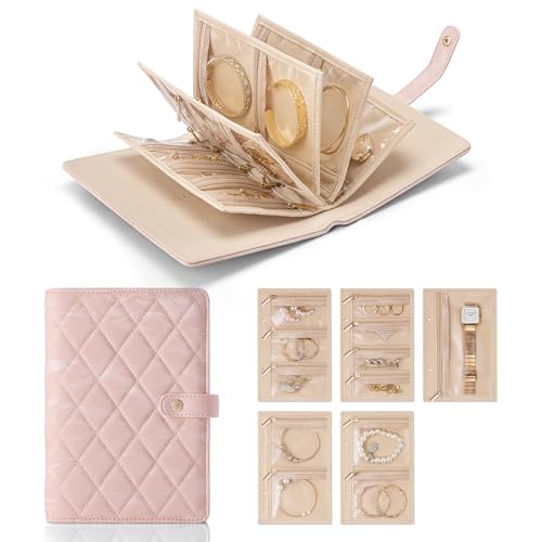 VLANDO Direct US VLANDO Travel Jewelry Case,Loose-Leaf with Clear Velvet Pouches,Sand Pink