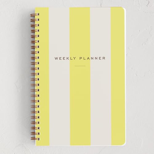 Minted Campania 2026 Weekly & Monthly Undated Planner 5.5 x 8.5 Yellow Stripe Spiral Bound Planner Notebook 132 Pages Bright Modern Undated Calendar for Office Home & School