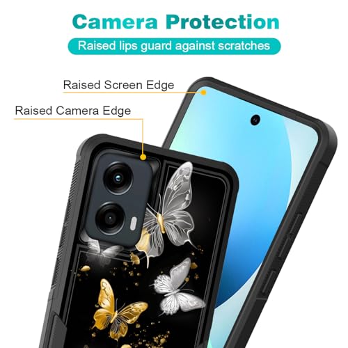 KJFHDJFDH for Moto G Stylus 5G 2024 Case,Dual Layer Hybrid Heavy Duty Rugged Shockproof Hard PC +Soft Silicone Protective Case for Motorola Moto G Stylus 5G 2024,Silver Golden Butterfly - image 4