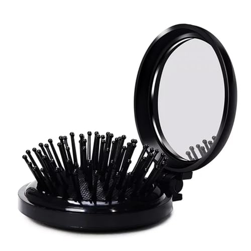 ミラー付きミニ折りたたみヘアブラシ、コンパクトポップアップポケットブラシ、財布バックパック用小型トラベルサイズフリップヘアブラシ