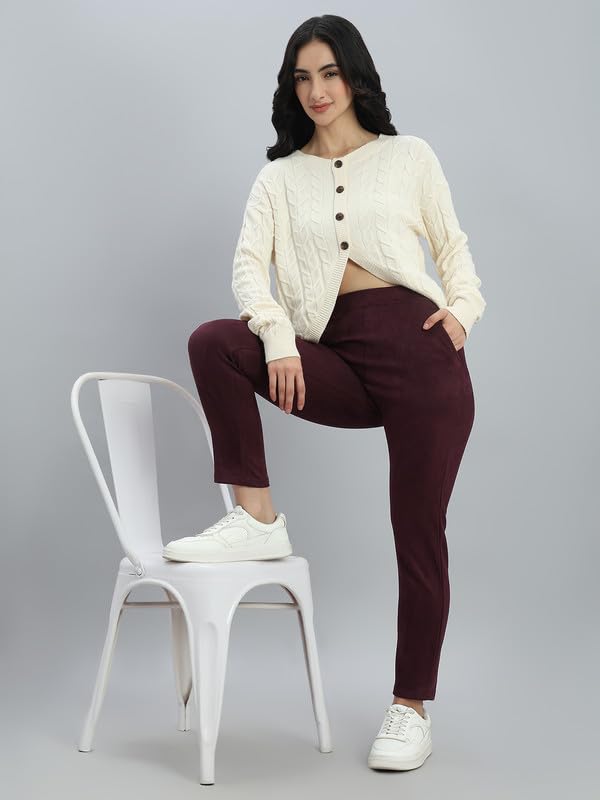 Image of GO COLORS Women Solid Mid Rise Suede Treggings