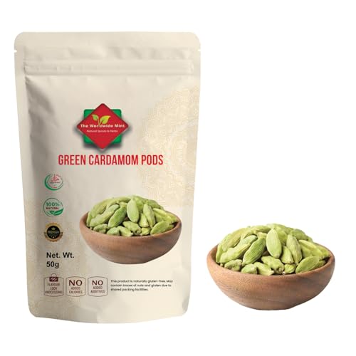 Green Cardamom Pods 50g | Whole Elaichi Spice for Chai Tea Baking Curry & Biryani | Natural Aromatic Cardamom Pods for Indian Cooking