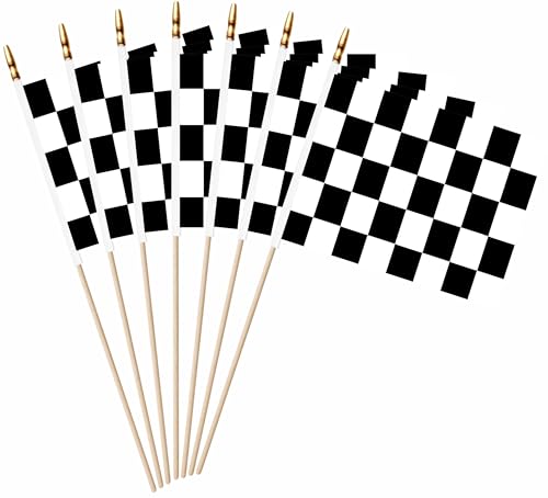 LUSEOAN 20 Pack Checkered Black and White Racing Mini Stick Flags Small Miniature Handheld Race Car Flag Decorations 5x8 Inch