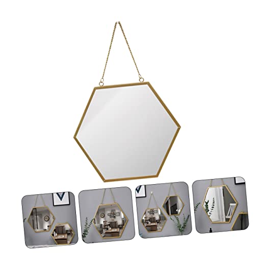 Miroir mural hexagonal en métal noir suspendu sans perçage pour salle de bain - 4