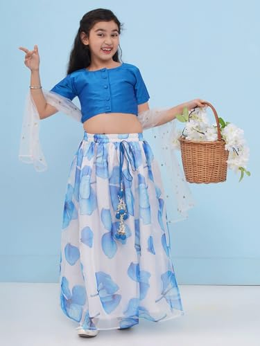 Image of AJ DEZINES Kids Ethnic Wear Silk Blend Organza Floral Printed Lehenga Choli for Girls With Dupatta