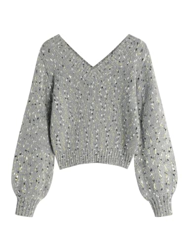 Image of ZAFUL Women's Cropped Sweater V-Neck Long Sleeve Pullover Jumper Knit Top