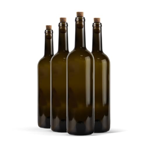 WYSKONT Bouteille 750ml Bordeaux 16 pièces avec bouchon- Bouteilles de vin vide pour brasserie à la maison - Boîte de rangement pour boissons - Décoration de service - En verre olive