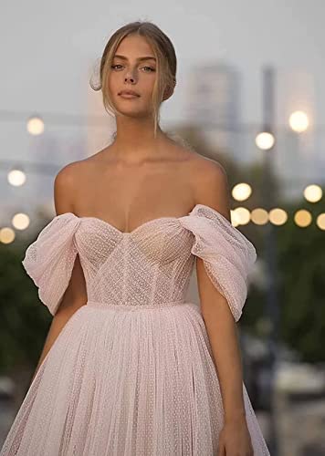 Women's Off Shoulder Prom Dress Puffy Sleeve Tulle Sweetheart Tea Length Ball Gown Formal Evening Party Dress NA124