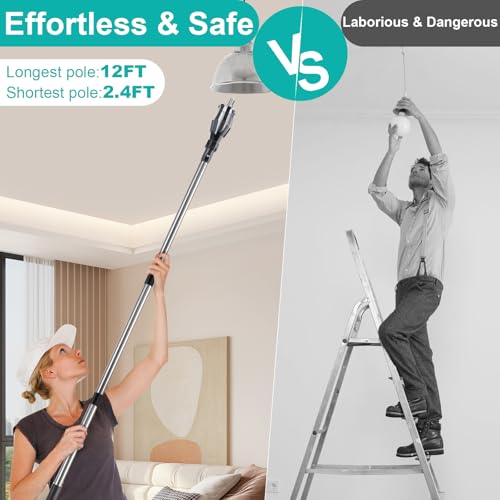 Novelfun Light Bulb Changer for High Ceilings Fits for Screw Bulb 2-12FT High Reach Light Bulb Changer Tool - Image 3