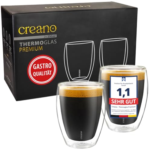 Creano PREMIUM doppelwandige Trinkgläser 250ml - 2er Set - OHNE versiegeltes LOCH deshalb Gastronomie Qualität - 100% Spülmaschinenfest - WELTNEUHEIT