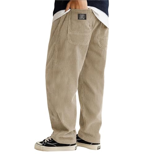 Pantalon de jogging en velours pour homme à jambe droite et taille élastique