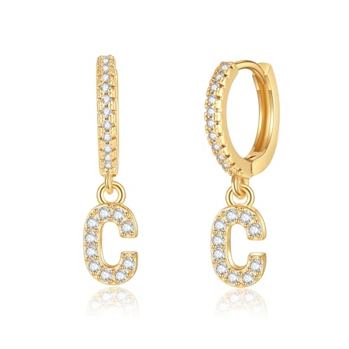 Spiritlele C Earrings Initial Cubic Zirconia Huggie Hoop Earrings Alphabet Letter C Dangle Drop Earrings Alphabet Name Personalized Jewelry Gift for Women