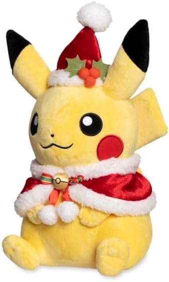 Pokemon Centro: Pikachu con capa navideña y sombrero Pokemon Holiday Plush - 14 pulgadas.