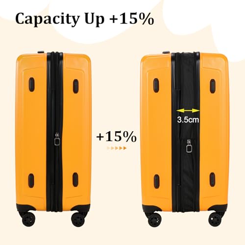 Image of Kaleenie 3 Piece 20 /24 /28 Inch Expandable Luggage Set, 20 inch Side Opening Carry On, 24 & 28 Inch Checked Middle Opening, ABS+PC Hardshell Lightweight Suitcase, Orange