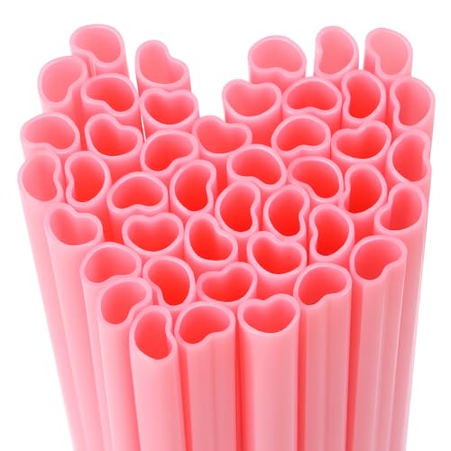 50 pitillos desechables en forma de corazón rosa miniatura 1