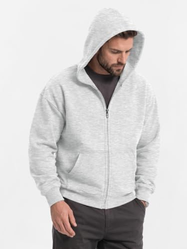 EFAN Men's Oversized Zip Up Hoodie Fleece Sweatshirts with Pockets Grey - image 5