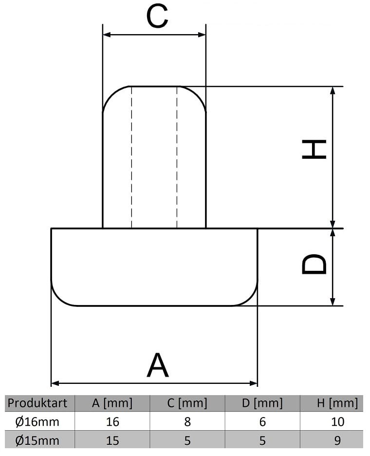 50x Möbelgleiter Schwarz - Für Möbelfüße Mit 8mm Zapfen, 16mm Durchmesser