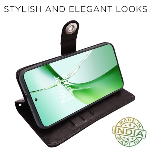 Image of Pikkme OnePlus Nord CE 4 5G Flip Cover Leather Finish | Inside TPU with Card Pockets | Wallet Stand and Shock Proof | Complete Protection Button Flip Case (Coffee)