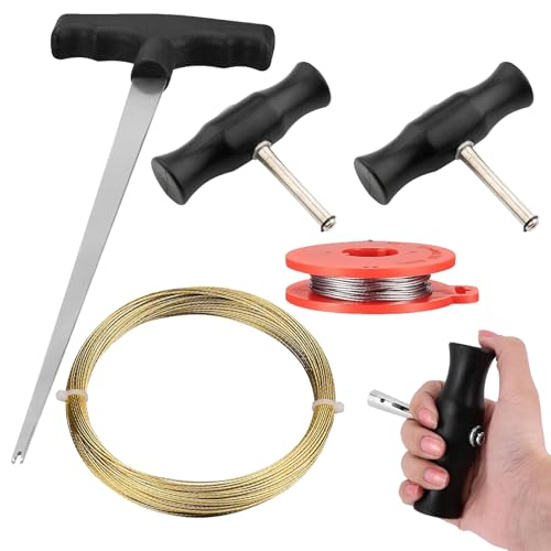Outils de Dépose de Pare-Brise, Kit de 5 pièces avec 3 poignées T, 2 câbles en acier, pour un démontage facile et sécurisé des vitres de voiture, matériaux de...