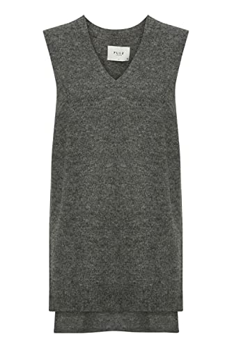 PULZ PZASTRID Slipover V Pullunder Damen Feinstrick Strickpullover Pullover Oversize, Größe:M, Farbe:Magnet Melange (1939011)