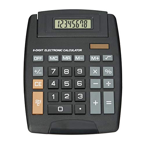 Relaxdays Taschenrechner Classic, große Tasten, Dual Power, klappbare Anzeige 8-stellig, Financial Calculator, schwarz