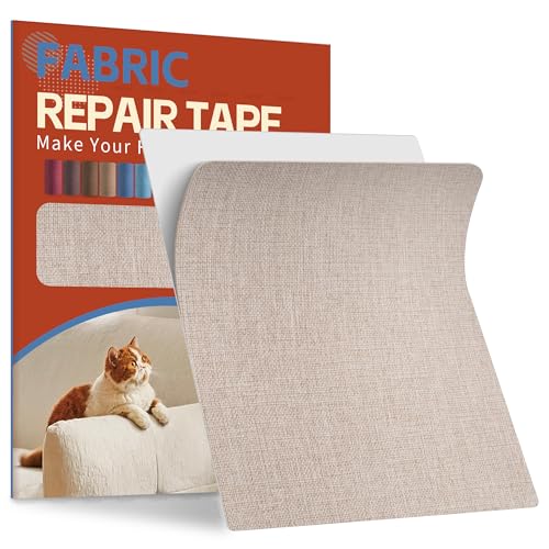 Linen Fabric Repair Tape Kit, 8.3" x 11" Self-Adhesive Couch Patch Repair Fabric Patches for Furniture, Clothes, Upholstery, Carpets, Chairs, Sofas, Pillows Linen Beige