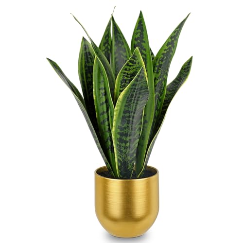 Briful Fake Plants 17' Artificial Snake Plant Faux Plants in Gold Pot Tropical Sansevieria Silk...