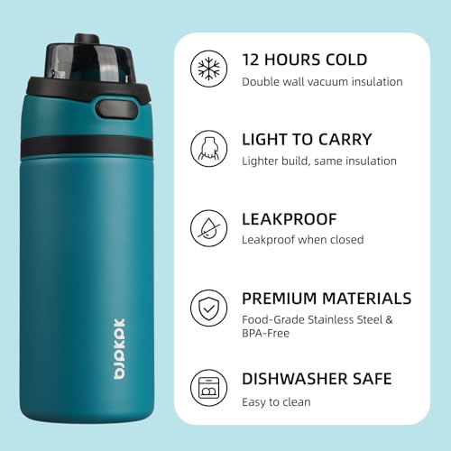 Image of BJPKPK 17oz Insulated Water Bottle with Straw Lid & Handle, Stainless Steel | Leak-Proof 2-in-1 Straw & Spout Lid, BPA-Free Vacuum Insulated Bottle Fits Cup Holders for Gym, Office, Travel & Outdoor