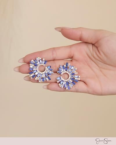 Jessica Simpson Multistone Crystal Earrings for Women, Silver or Gold-Tone Sparkly Earrings Dangle, Drop, Teardrop, and Stud3