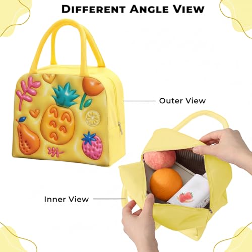Image of Kraptick Compact & Stylish Design Printed Tiffin Bags for Children Insulated Lunch Bag for Kids Perfect Leakproof Keeps Hot and Cold Lunch Bag for School (Yellow Pineapple)