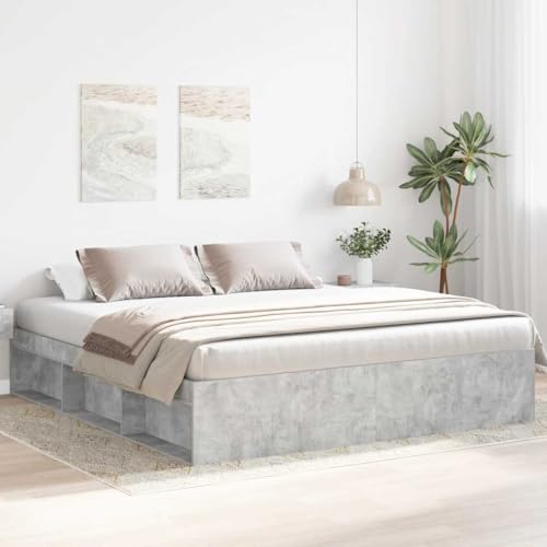 Owoxanthellate Estructura de cama de color gris hormigón, 180 x 200 cm, madera de pino maciza, listones de madera contrachapada, diseño moderno con 6 compartimentos de almacenamiento, para libros