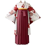 [京のみやび] ジュニア 女の子 着物袴セット 4点セット エンジ 芍薬 エンジ 13才サイズ 140cm 150cm 袴紐下丈 85cm