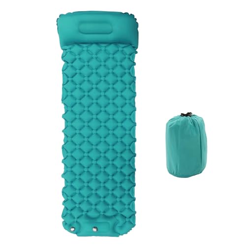 Jinheptolo Colchoneta inflable para dormir para acampar y mochileros, bomba integrada para un inflado rápido, material impermeable, compacto y duradero (azul pavo real)