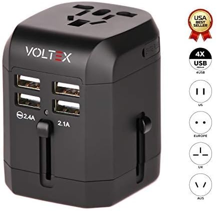 Universal USB Travel Power Adapter VOLTEX All in One Wall Charger AC Power Plug Adaptor for USA EU UK AUS Cell Phone Tablet PC Including Quad 3.5A Smart Power Charging Port (4 X USB) USB Fast Charger