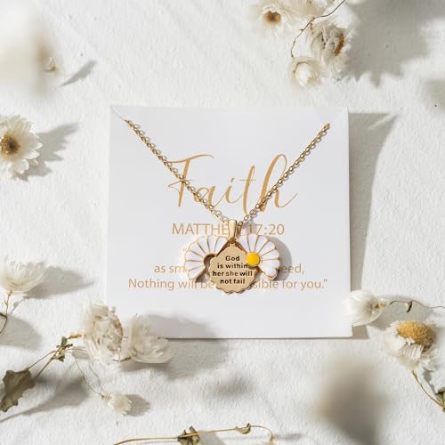 PANTIDE Christian Daisy Locket Necklace for Women - God Is Within Her She Will Not Fail Engraved Faith Religious Necklace Inspirational Stainless Steel Necklace Jewelry Birthday Gift3