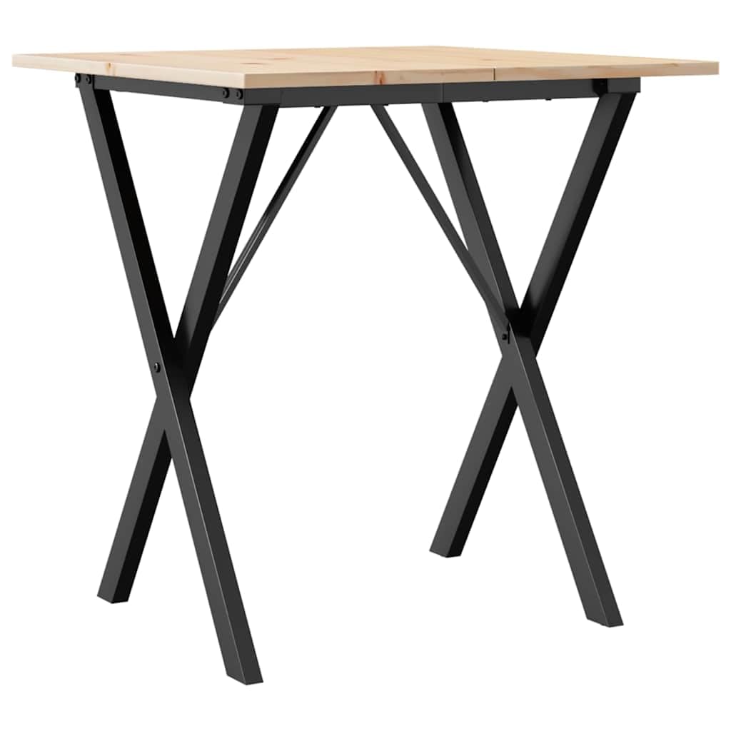 Mesa de comedor con estructura en X, 70 x 70 x 75 cm, madera maciza de pino y acero, mesa cuadrada estable con tablero robusto para alimentos y bebidas