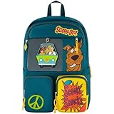 Concept One Scooby Doo Backpack with Mystery Machine Keychain, Travel Bag for Men and Women, Adjustable Shoulder Straps, Green, 17 Inch