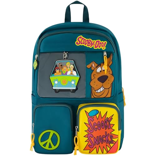 Concept One Scooby-Doo Backpack with Mystery Machine Pouch, Nostalgic Cartoon Bag, with Keychain, Adjustable Straps, Extra Storage, Green