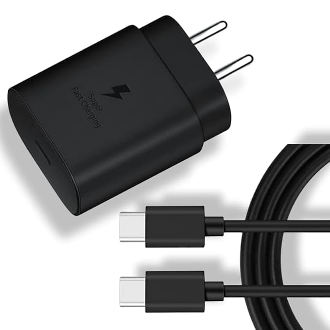 Image of Original Super Fast Charger with C to C Cable Compatible with Samsung | S23 Fe / S22 / S21 Fe 5G / S20 (Adapter*Cable)*Black | 25Watts GFR568
