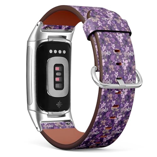 Bracelet de montre en cuir pour Fitbit Charge 6 et 5 violet floral