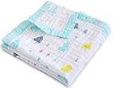 Jay & Ava Baby Muslin Blanket, Organic Cotton, 4 Layers, Soft, Hypoallergenic, Breathable Quilt, Nursery & Crib Blanket, Stroller Blanket for Toddler, Perfect (Green Bear)