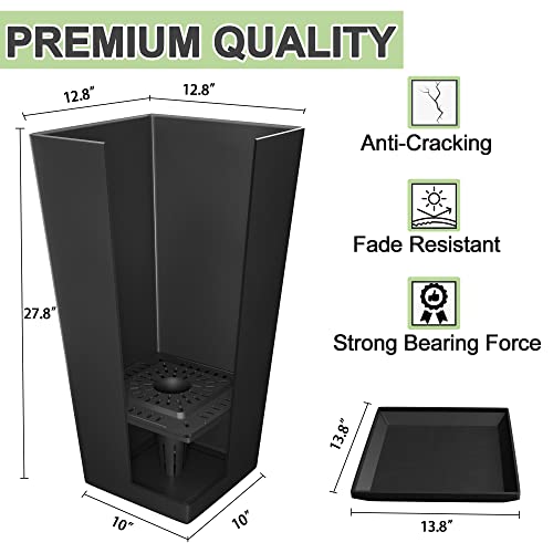 Elevens Tall Planters 27 Inch Tapered Square Planters Garden Flower Pots,Indoor/Outdoor Planter With Tray, Large Planter For Patio Black-2 Pack #TOP4