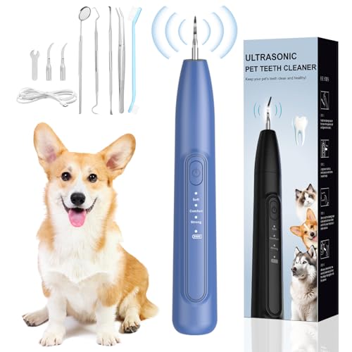 YunLuna Ultrasonic Dog Plaque Remover Tool 3 Modes Plaque and Tartar Remover for Dogs Low Noise Sonic Dog Tartar Remover Dogs Plaque Remover with Toothbrush 2 Cleaning Head for Pet Dental Care Blue