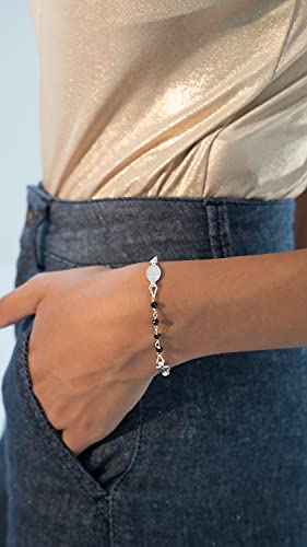 Miabella 925 Sterling Silver Italian Natural Black Spinel Rosary Cross Charm Bead Bracelet for Women Teen Girls, Adjustable Link Chain, Handmade in Italy4